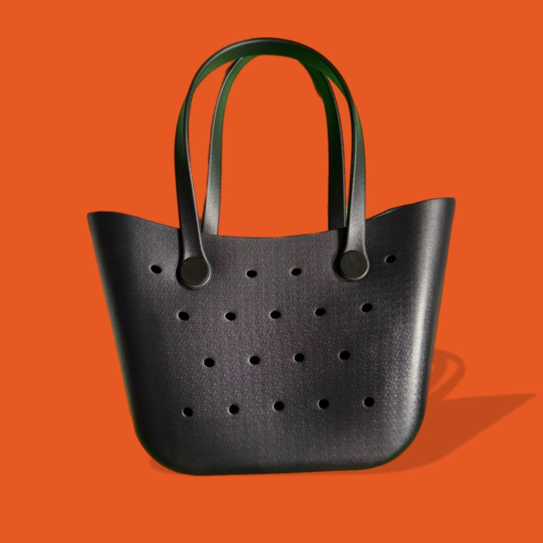 Black molded “rubber” bike basket tote bag