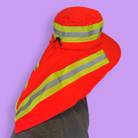 Neon orange rain and sun hat