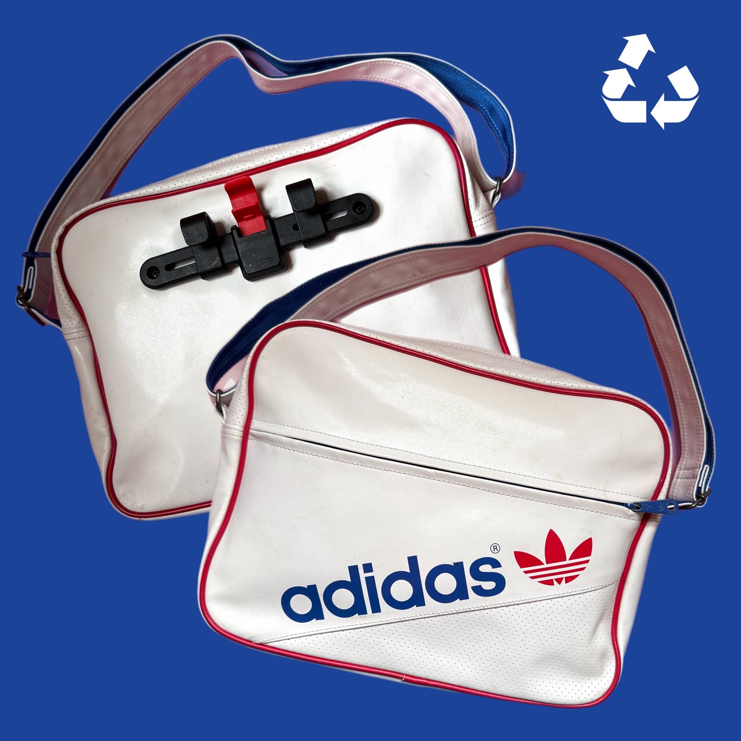 Upcycled Adidas Bicycle Pannier messenger bag white