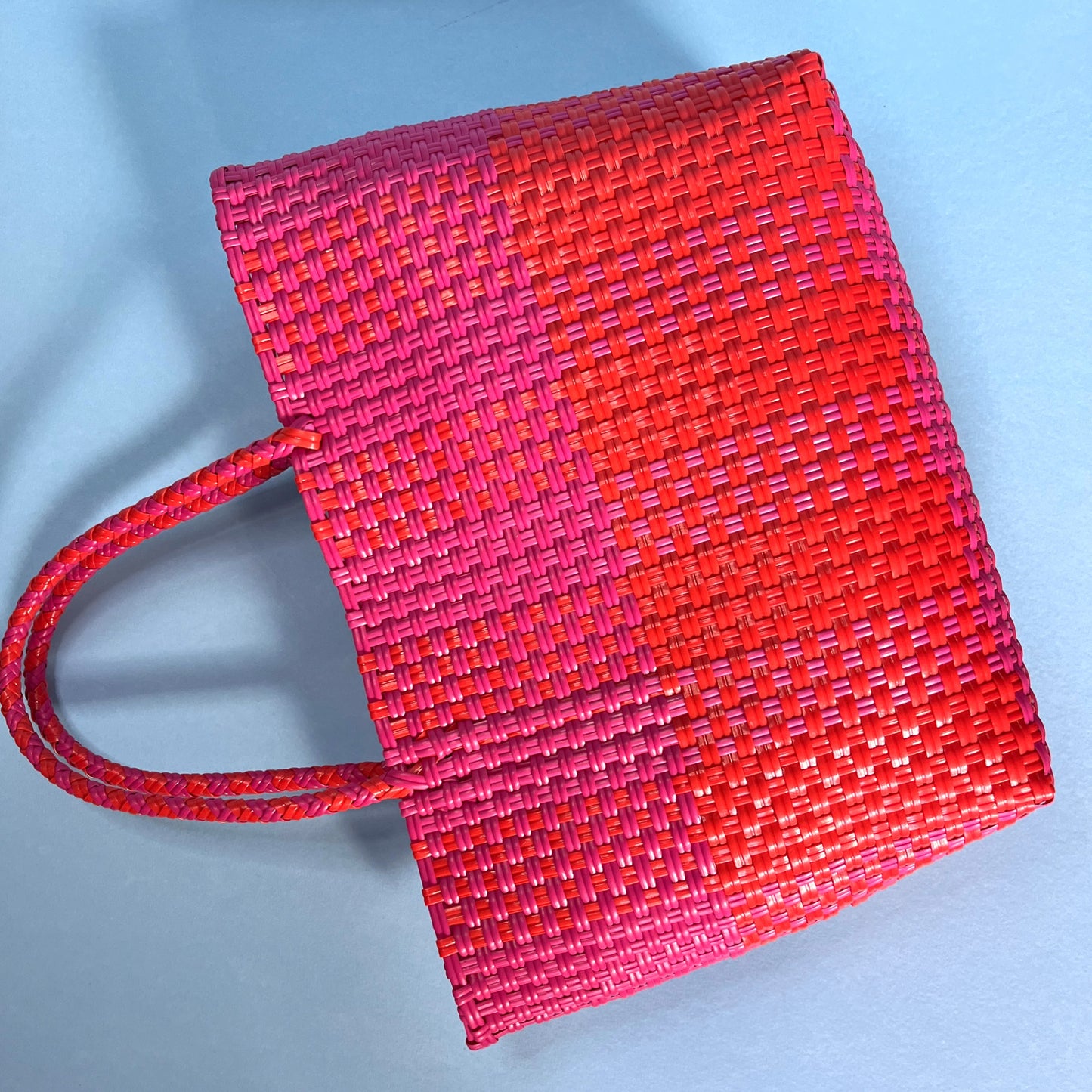 Bicycle Pannier recycled red & orange plastic woven basket tote bag