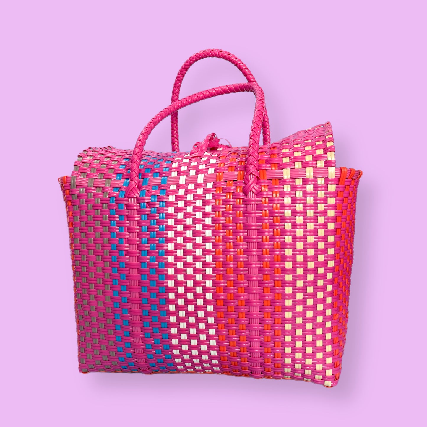 Goodordering woven basket pannier bag bike bag red and pink