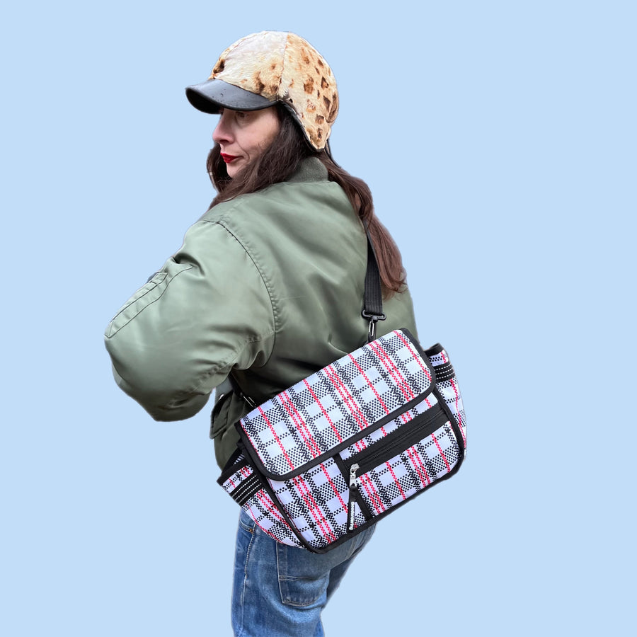 Eco Tartan handle bar bag cross body satchel