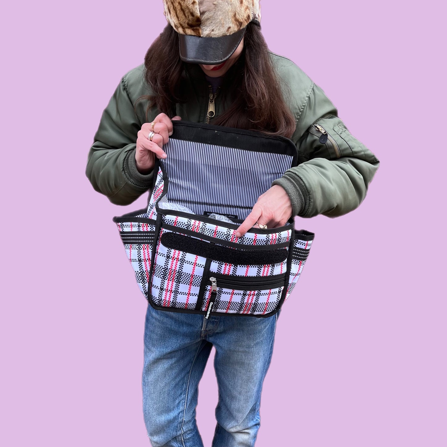 Eco Tartan handle bar bag cross body satchel