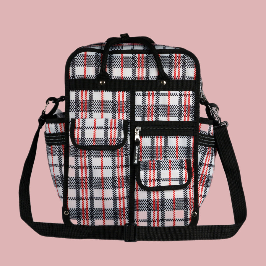 Tartan sustainable picnic pannier shoulder bag