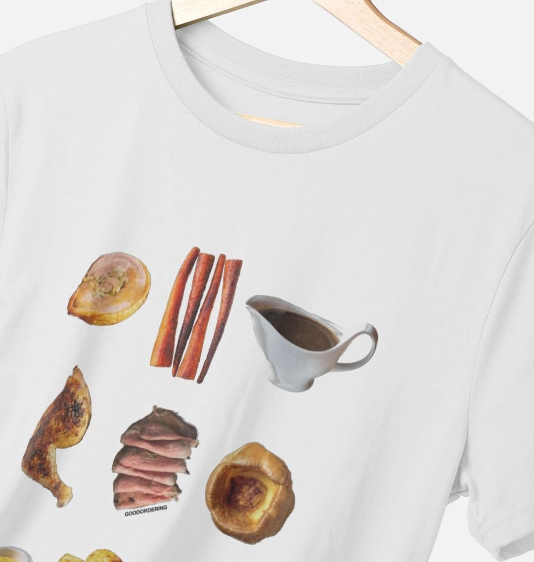 Roast dinner graphic T-shirt – organic cotton British gift