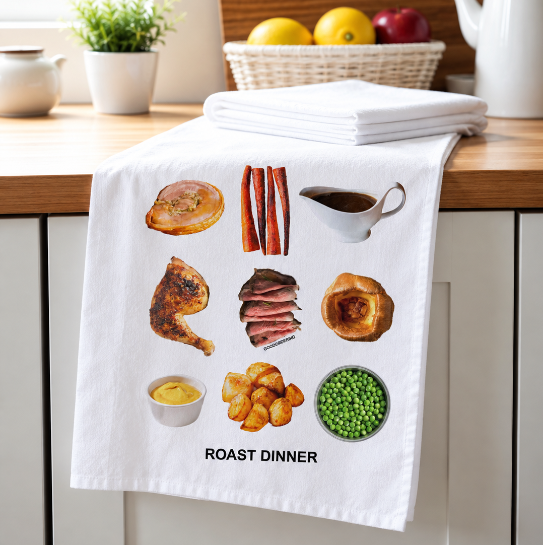 Roast dinner organic cotton tea towel – British food design