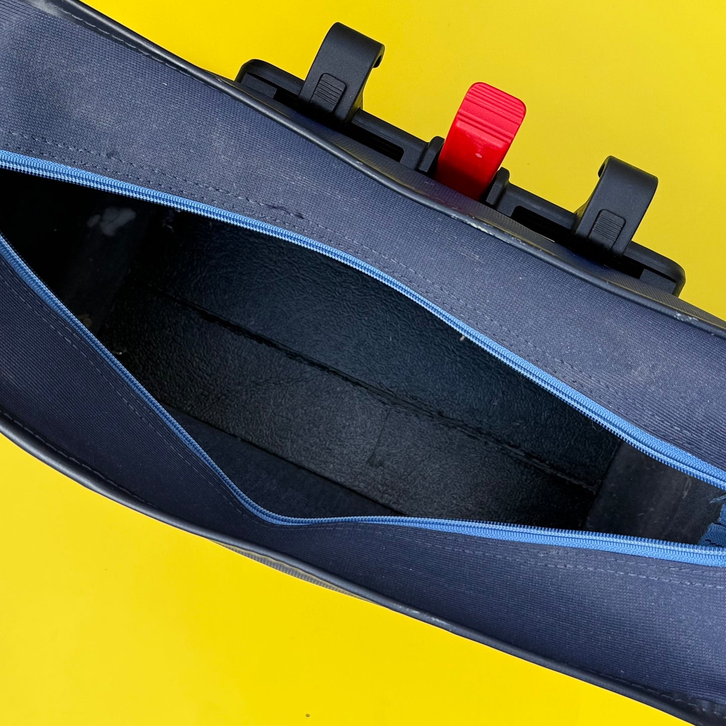 Upcycled navy adidas messenger pannier for cycling