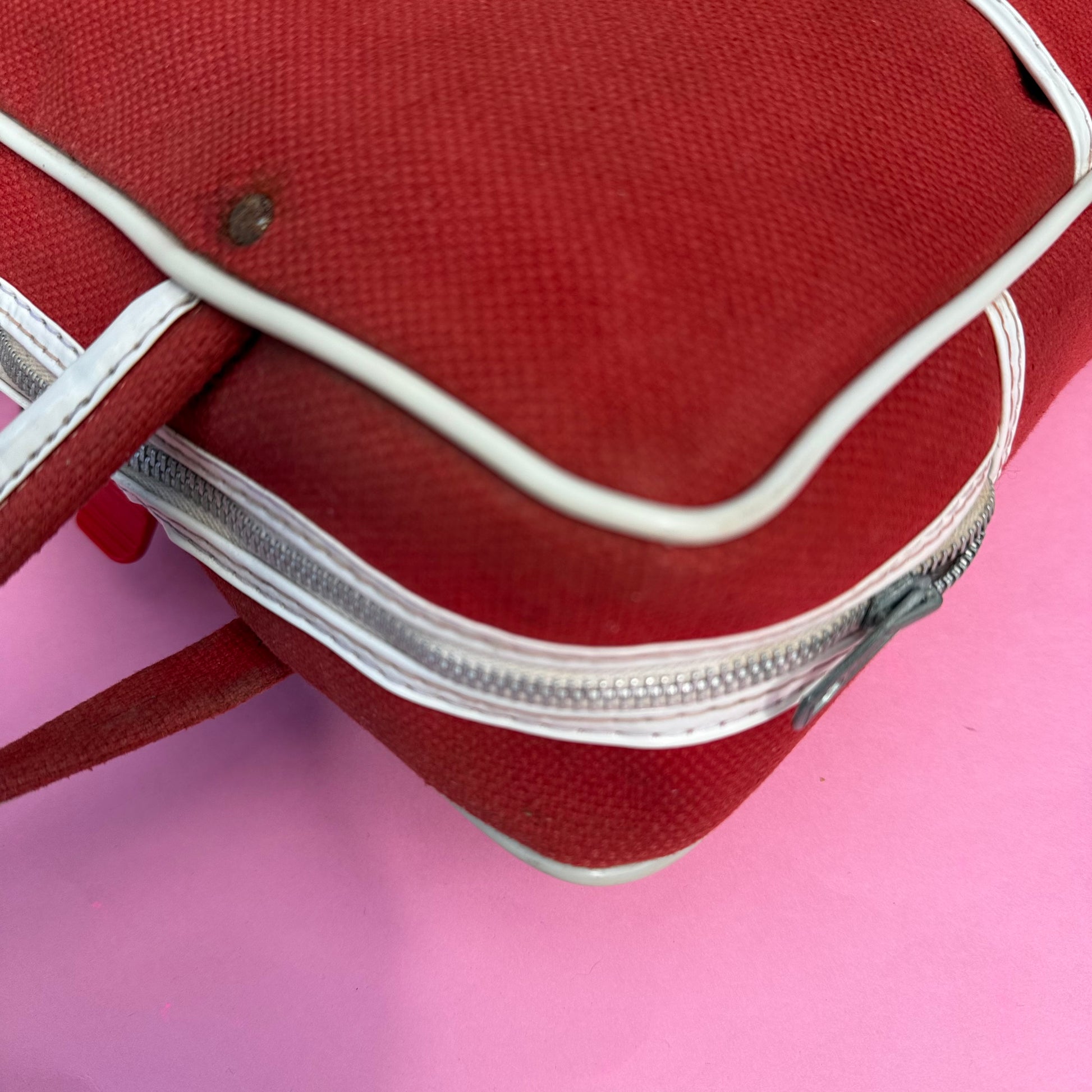 Upcycled vintage red tote bag for cycling and everyday use