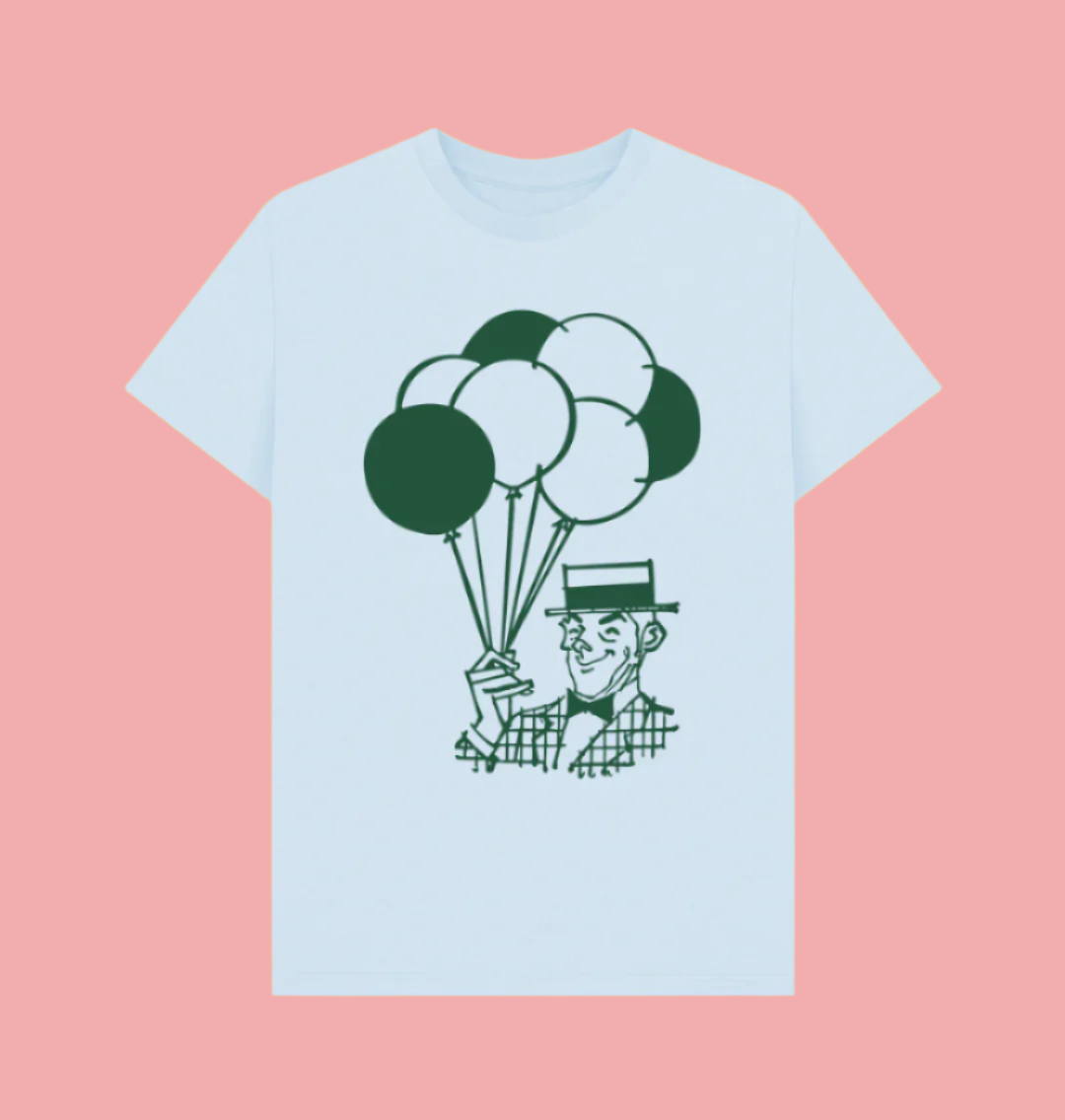 Sky Blue Balloon man graphic t-shirt