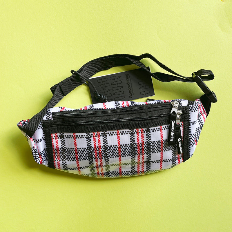 Tartan waist bum bag recycled nylon sling bag with clear pocket