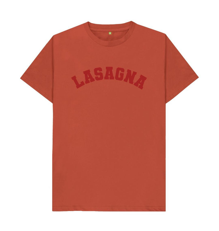 Rust Lasagna varsity t-shirt