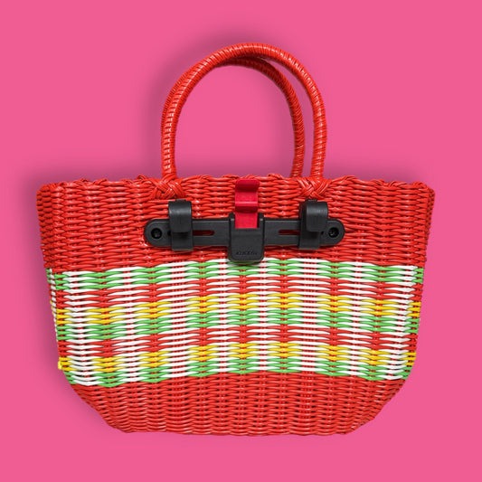 orange woven bicycle pannier basket