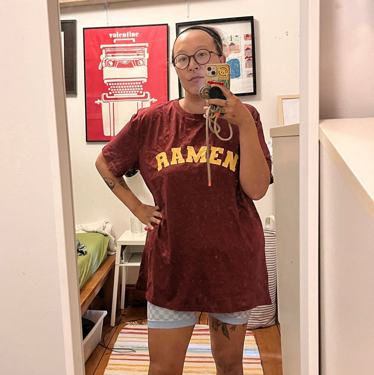 Ramen Varsity T-shirt - Goodordering being worn by model 