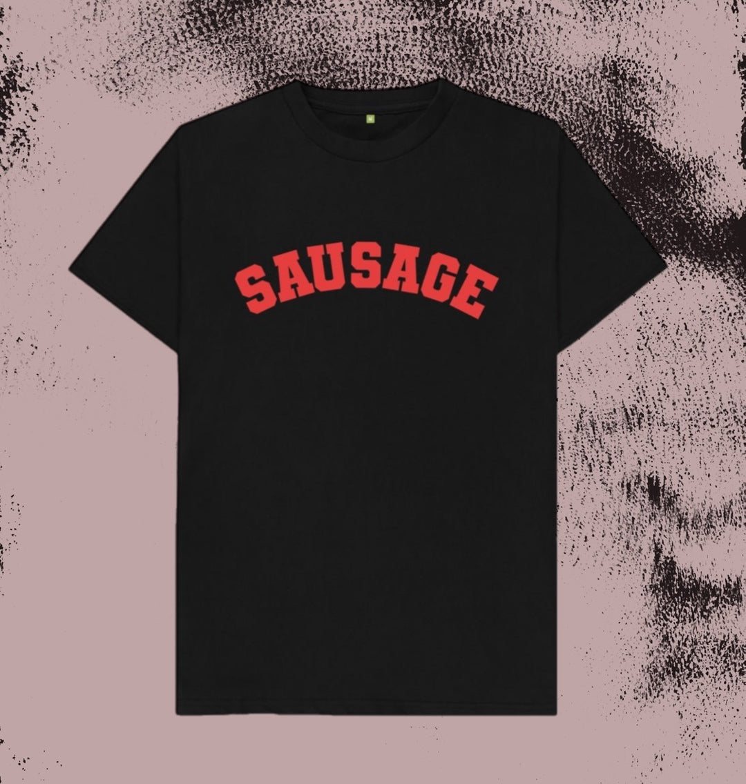 Sausage Varsity T-shirt - Goodordering sausage varsity tshirt goodordering foodie tshirt humour funny tshirt