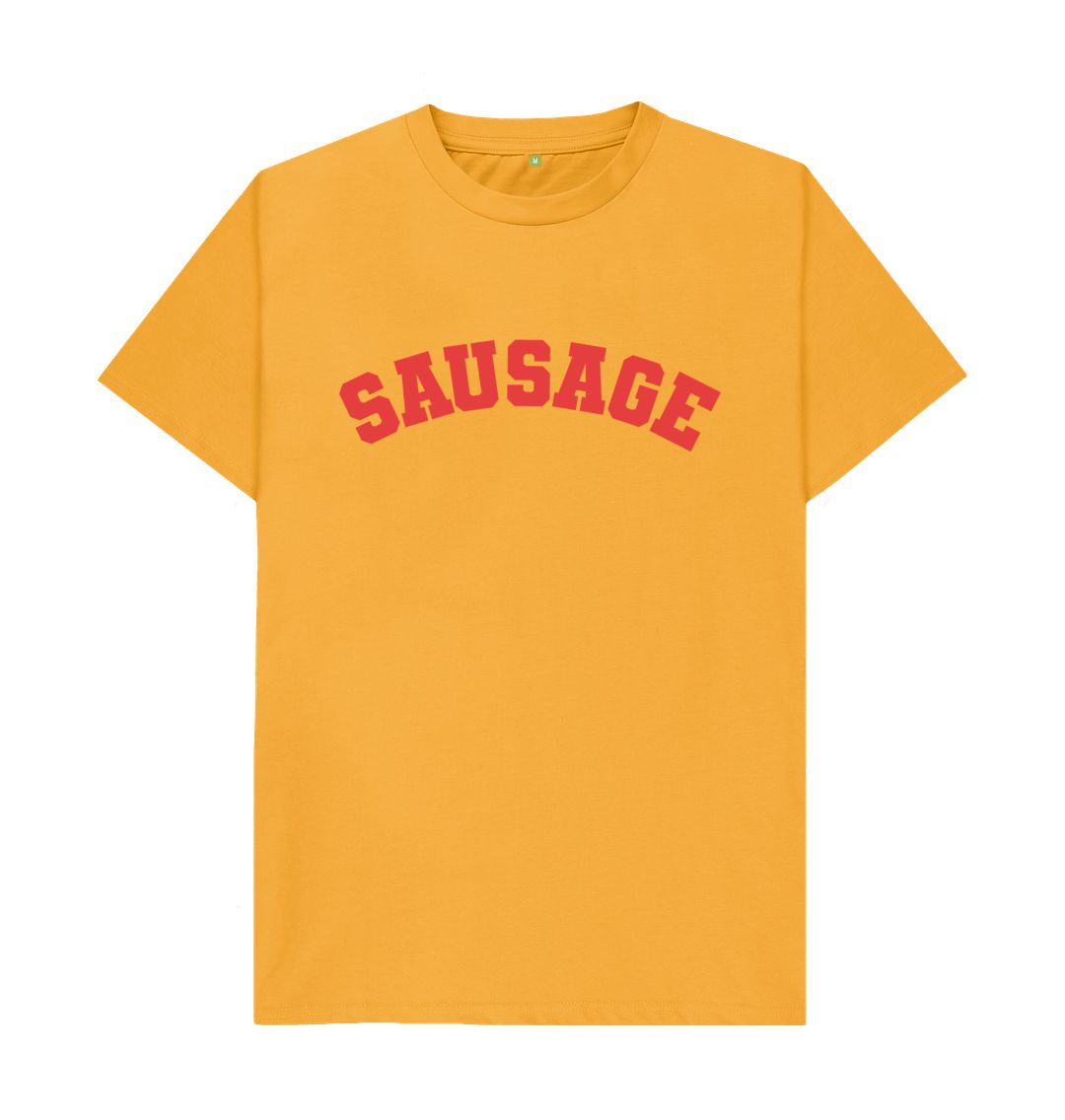 Mustard Sausage Varsity T-shirt sausage varsity tshirt goodordering foodie tshirt humour funny tshirt