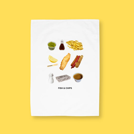 Fish & Chips organic cotton Tea Towel