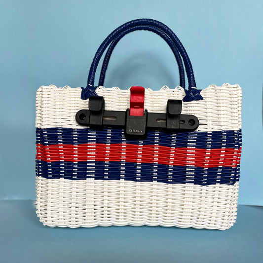 red white and blue woven pannier baskets spring basket bag