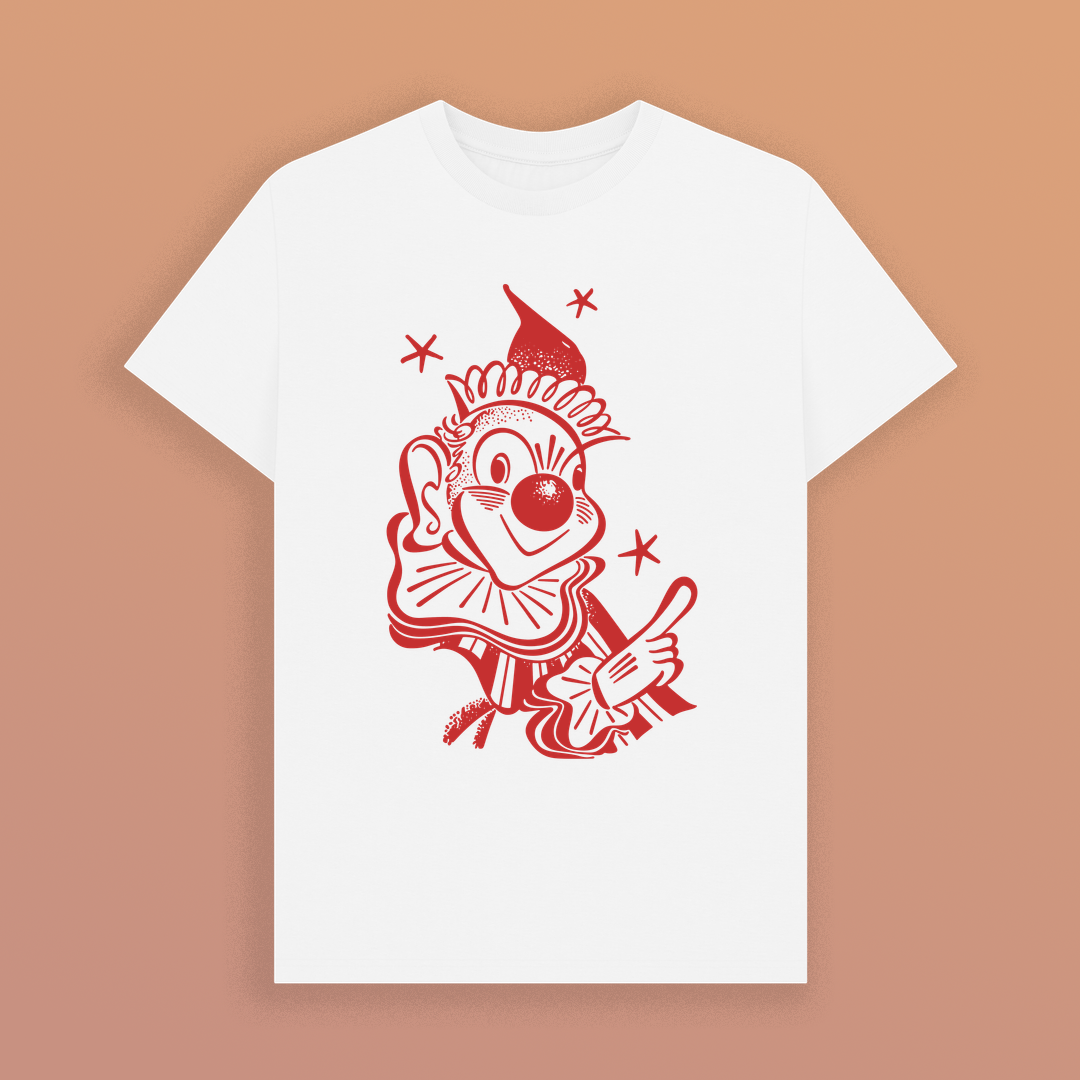 Pointing clown retro graphic T-shirt Clowncore