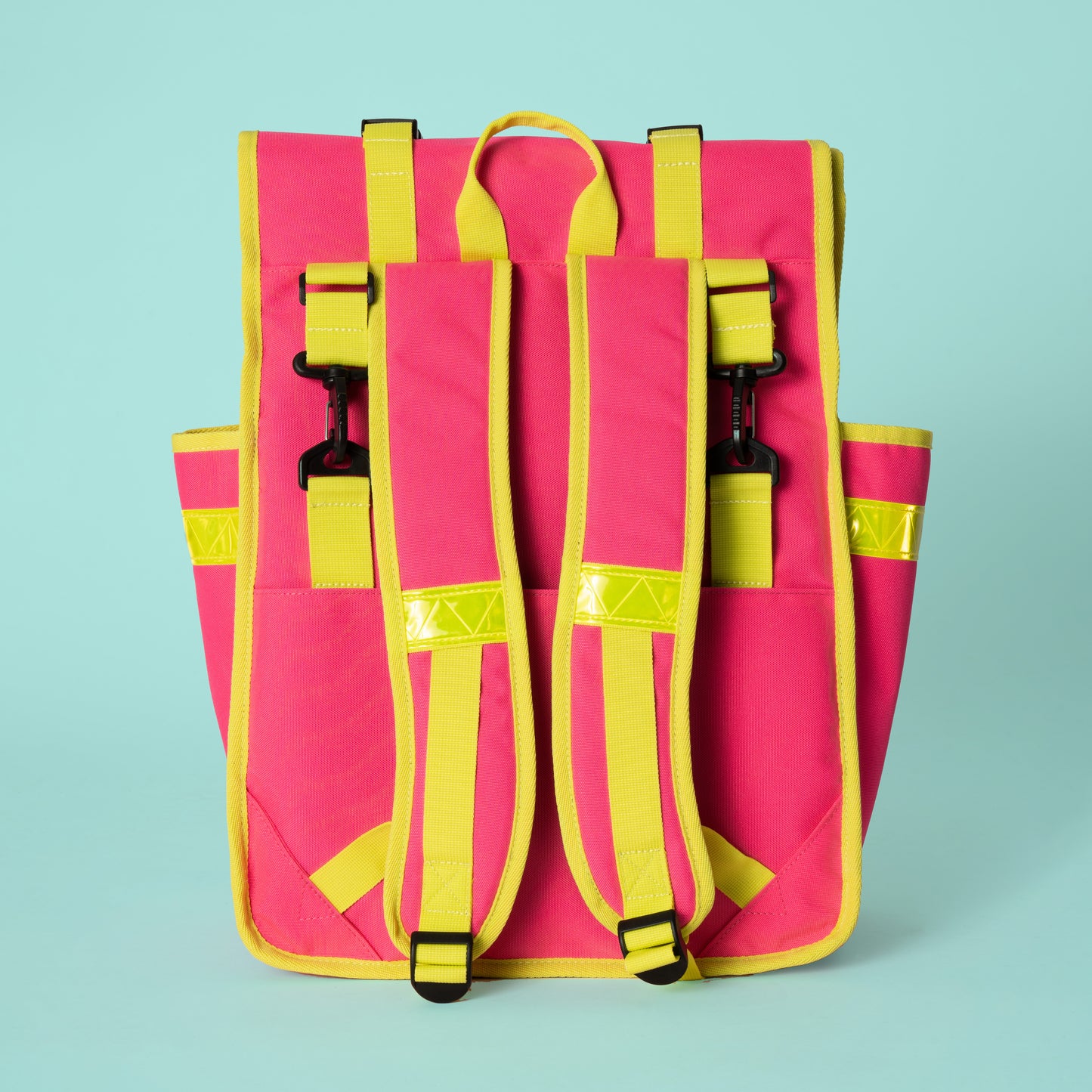 Neon pink roll top backpack