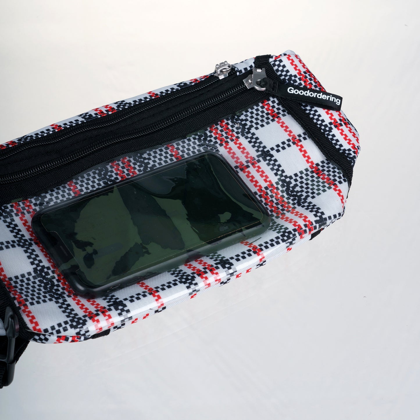 Tartan waist bag recycled nylon sling bag with clear pocket