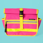 Neon pink roll top handlebar bag shoulder bag