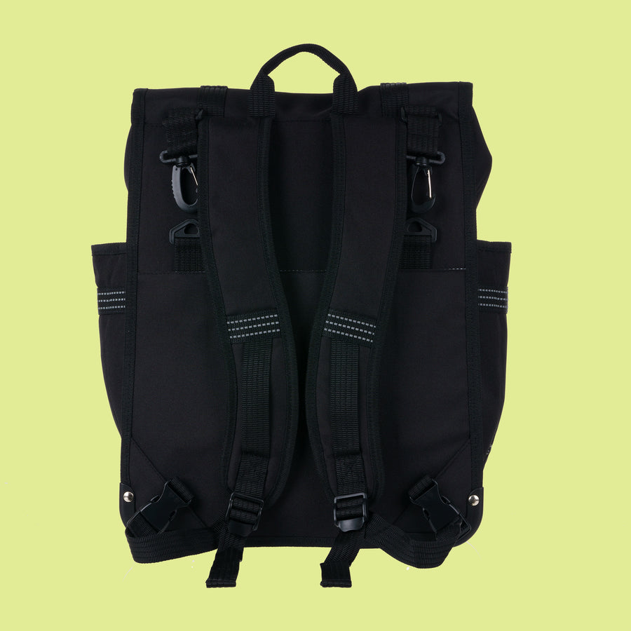 Eco nylon Monochrome Rolltop Backpack Black pannier two in one