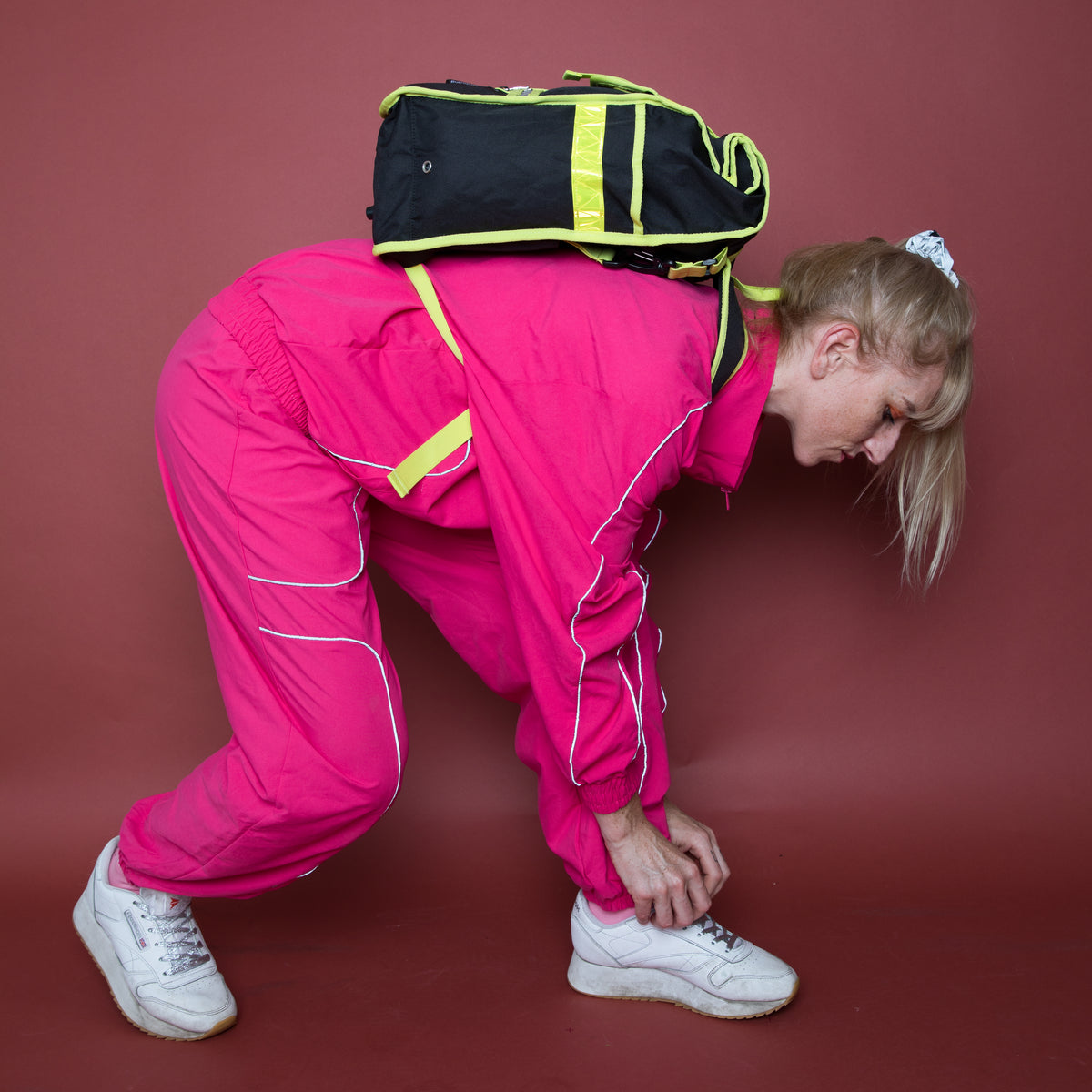 Neon rolltop backpack black pannier bike bag - Goodordering Goodordering neon black backpack pannier with reflective details