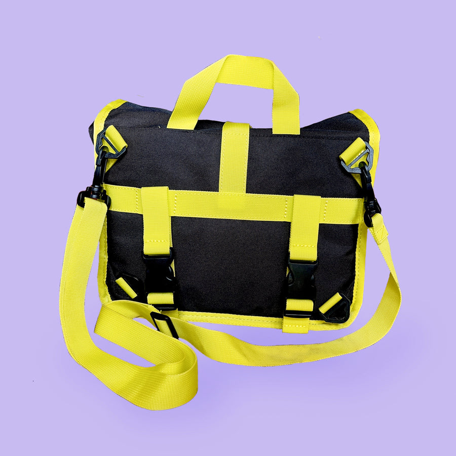 Goodordering black shoulder bag with neon yellow edging