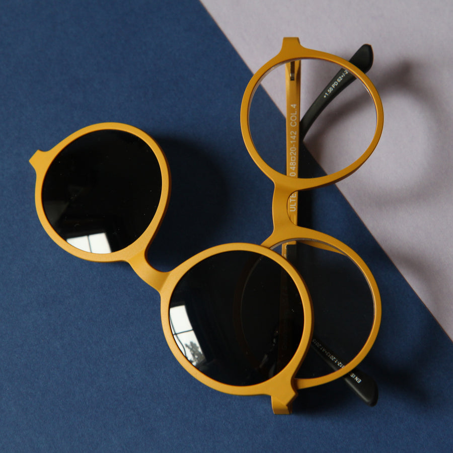 Yellow magnetic glasses and sunglasses