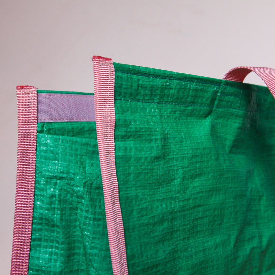 Upcycled tent tote bag EX-TENT eco dark green/pink