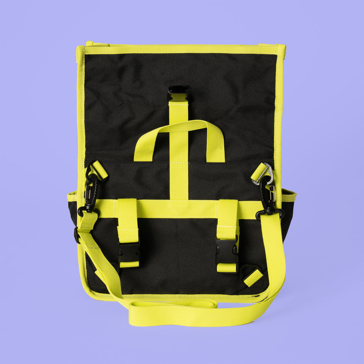 Goodordering black shoulder bag with neon yellow edging back view with detachable straps 