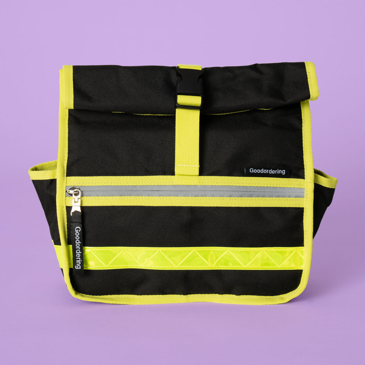 Goodordering black shoulder bag with neon yellow edging