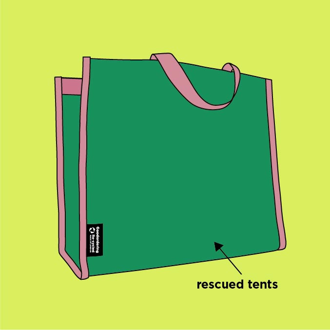 Upcycled tent tote bag EX-TENT eco dark green/pink