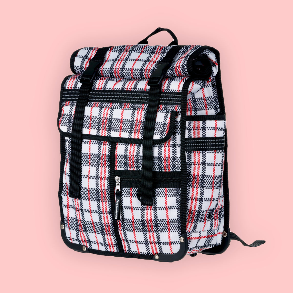 Tartan laptop backpack and bike pannier for everyday commuting