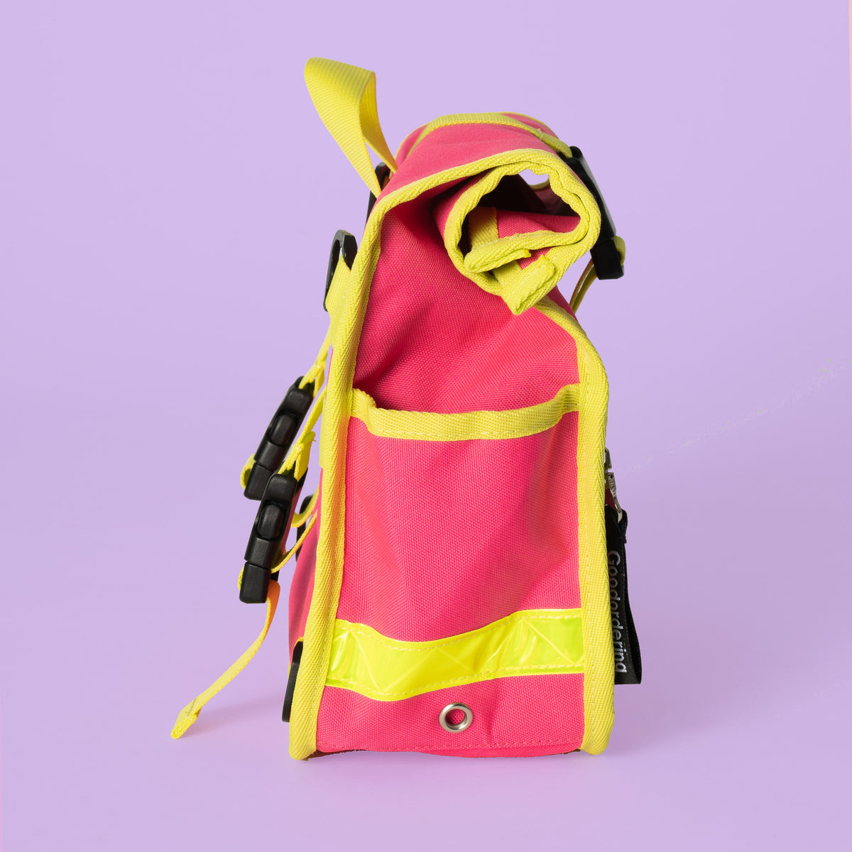 Neon Pink Rolltop Handlebar bag / shoulder bag - Goodordering pink-bike-bag-external-side-pocket-detail
