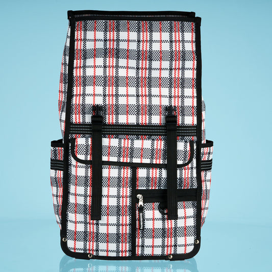 Tartan bike pannier backpack with rolltop design by Goodordering
